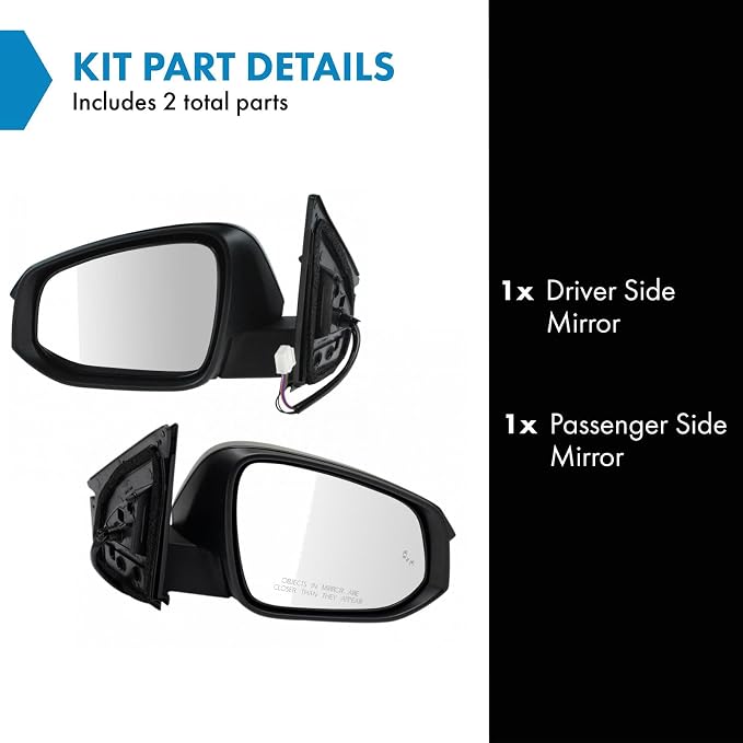 2 Piece Driver and Passenger Side Mirror Assembly Set Electric Adjustment Heated No Memory Black Compatible with 2015-2018 Toyota RAV4 TO1320343 TO1321343
