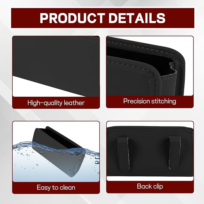 Car Trash Can, Leather Waterproof Automotive Garbage Can with Trash Bag, Hanging Mini Vehicle Trash Bin, Small Auto Door Organizer Storage Pouch, Universal Car Accessories (Black)