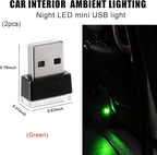 2 PCS USB LED Car Interior Atmosphere Lamp, Portable Mini LED Night Light, Plug-in USB Interface Trunk Ambient Lighting Kit, Universal Interior Car Accessories (Green)