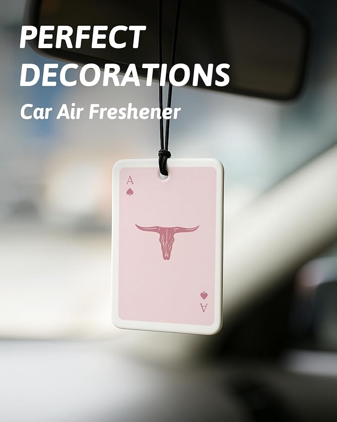 Boho Pink Western Car Air Freshener 4 Pcs, Preppy Cow Skull Cactus Cowgirls Boots Hanging Air Freshener for Cars Closet Drawer Books, Girly Western Car Accessories Mirror Decor for Women