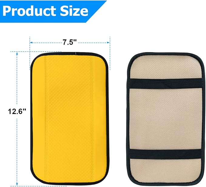 Car Armrest Storage Box Mat, Fiber Leather Car Center Console Cover, Car Armrest Seat Box Cover Accessories Interior Protection for Most Vehicle, SUV, Truck, Car (Yellow)