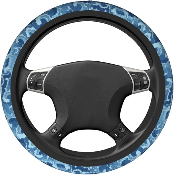 Waves Japan Blue Steering Wheel Cover Car Accessories Cute for Women Girls Girly Universal 15 Inch Neoprene Auto Interior Decor Anti Slip Car Truck Protector