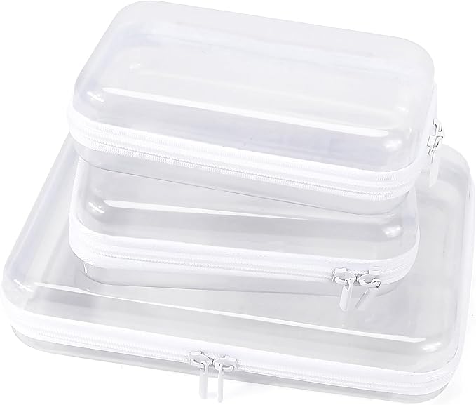 Clear Hard Shell Zipper Case Clear Zipper Pouches, Travel Toiletry Bag & Waterproof Makeup Organizer, Diaper bag, Plastic Pouch for Office Home Storage, White 3 Pack, LSS