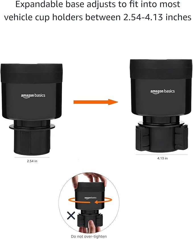 Car Cup Holder Expander with Adjustable Base, Securely Holds Large Bottles 3.4 to 3.8 in Diameter, Compatible with Yeti, Hydro Flask, Easy Installation, Black