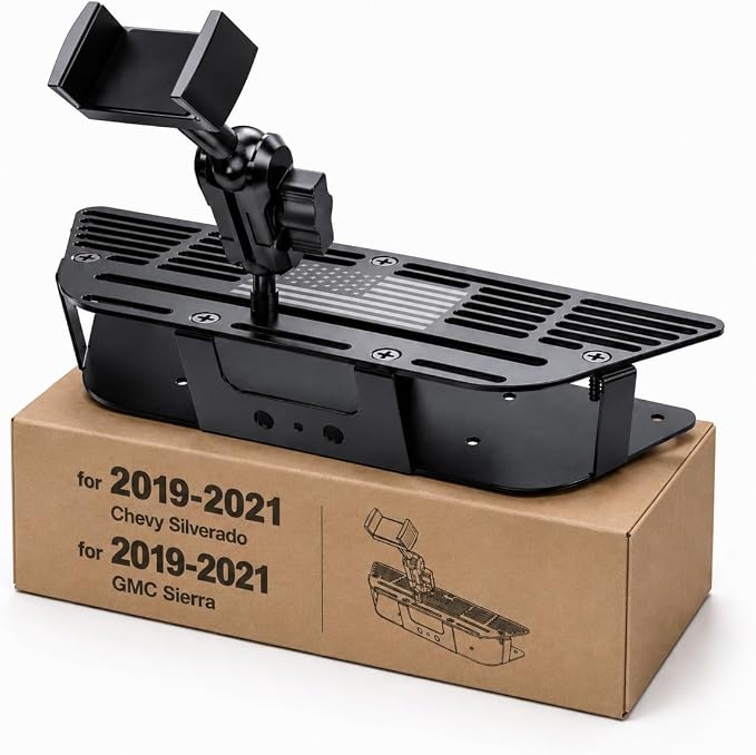 Metal Dash Platform Phone Mount Compatible with 2019 2020 2021 Chevy Silverado & 2019-2021 GMC Sierra - Expandable Multi-Device Phone Holder with Flag Design