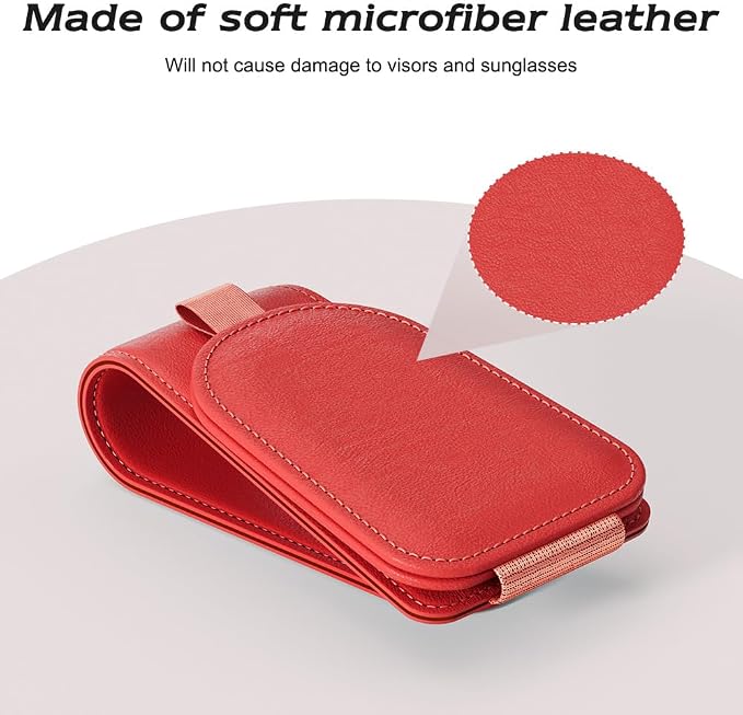 Sunglass Holder for Car Visor, Red, 2 Packs | Suede Cloth, Magnetic, Organizer for Car Accessories