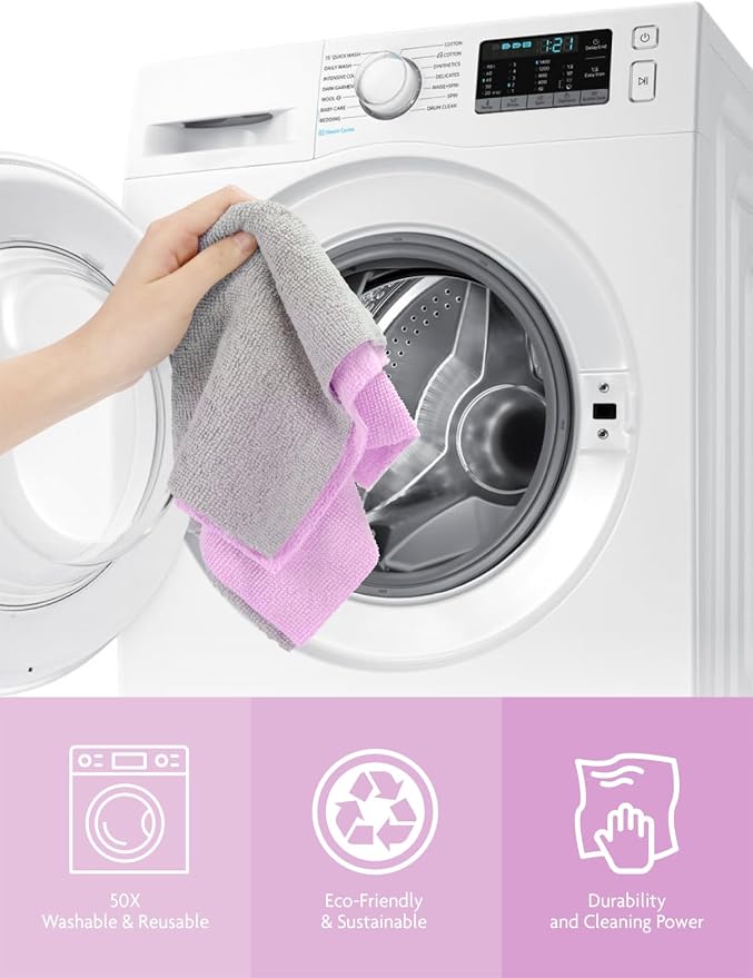Microfiber Cleaning Cloth Roll-75 Sheets, 12" x 12" (Purple) | Super Absorbent, Lint-free, Tear-away Microfiber Towel Roll, for All-Purpose Cleaning, Reusable Alternative to Paper Towels