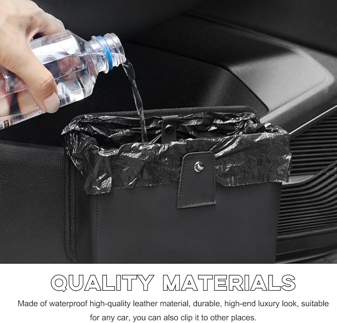 Yourkar Car Trash Can, Foldable Waterproof Leather Car Garbage Organizer Holder, Automotive Mini Dustbin Container with One Roll Trash Bag, Universal Interior Car Accessories (Black, M)