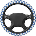 Blue Checkered Steering Wheel Cover for Women, Universal Auto Steering Wheel 14-15 Inch Car Interior Accessories with 2PCS Car Coasters, Suitable for Men and Women