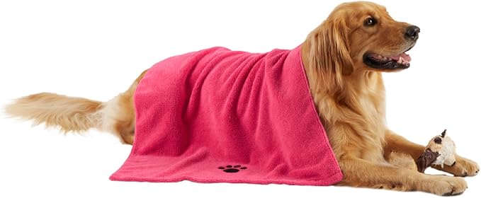 Pet Grooming Microfiber Towel, Embroidered Collection, X-Large,41x23.5, Raspberry Sorbet