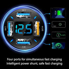 4-in-1 Car Charger 66W Super Fast Charging with USB 2.4A&QC 3.0(Voltmeter&LED Lights) Universal Quick Charge for 12-24V Car Cigarette Lighter Plug(Black-QC/2.4A)