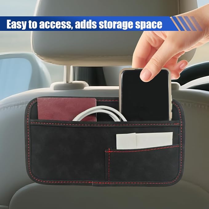 Car Seat Side Pocket Organizer, Suede Auto Door Storage Pouch, Mini Self-Adhesive Car Console Organizer, Universal Vehicle Cell Phone Holder for Key, Pen, Sunglasses(Black)