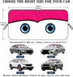 Car Windshield Sun Shade, Universal Fit Midsized Sedan SUV, Cute Pink | 63 x 31.5" Windshield Cover, Foldable Front Window Sunshade, UV Heat Protection, Cute Eyes Series