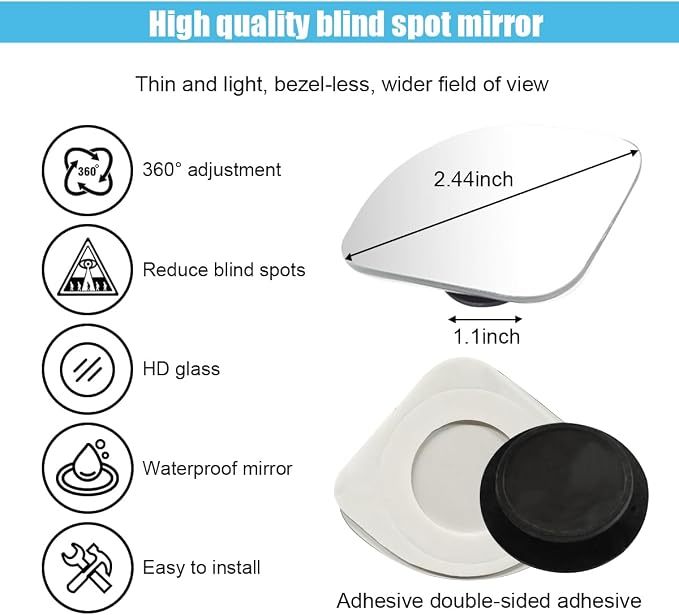 Fan Shape Blind Spot Car Mirror - 2" Frameless HD Glass Convex Mirror - 360 Degree Wide Angle Rear View Mirror Side Mirror with Adjustable Stick for Car SUV Truck (Fan/2PCS)