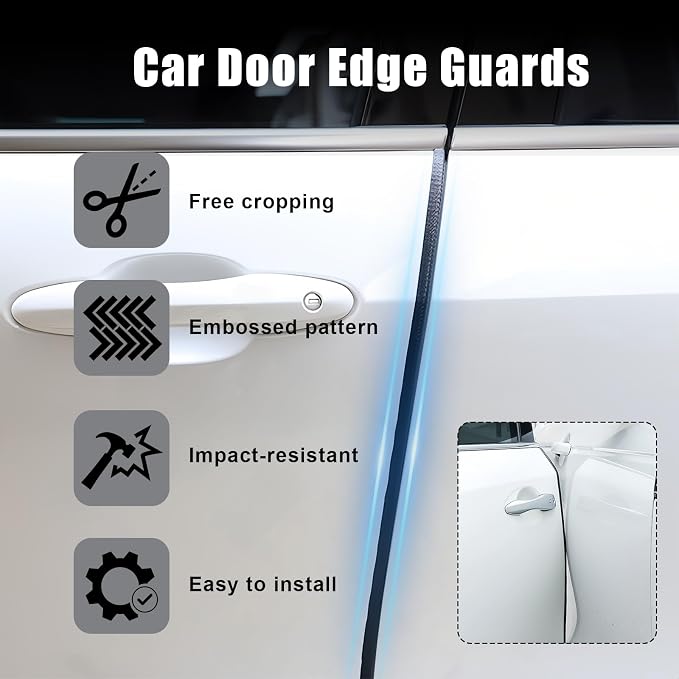 U-Shape Car Door Edge Guards, 16.4 Ft Rubber Automotive Door Edge Protector for SUVs Sedans, Easy No-Glue Install, Exterior Car Accessories Trim (Black)