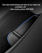 Door Side Pocket Storage Box Liners, 4pcs TPE Front & Rear Door Pocket Inner Organizer Trays and Cup Holder Pad Compatible with Tesla Model Y Juniper 2025 2026