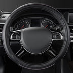 Color Piping Microfiber Leather Universal Fit Steering Wheel Cover,Perfectly fit for 14.5-15 inches Suvs,Vans,Trucks,Sedans,Cars,Automotive(Black & Gray or Grey)