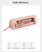 2Pack Clear Makeup Bags Set,Clear Travel Makeup Brush Holder,Portable Leather Pencil Case Holder Travel Toiletry Bag for Women (Chic Pink)