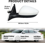 Left Driver Side Mirror Compatible with Honda Accord LX Sport 1.5T 2018-2025 Power Glass | Non-Heated | Paint to Match Repalces HO1320328 76258-TVA-A02 (3Pins-White)
