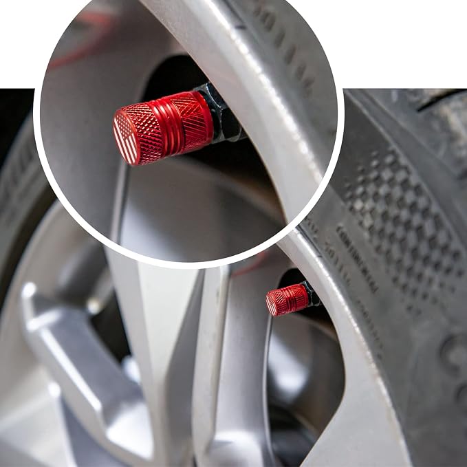 Tire Valve Stem Caps for Car American Flag Tires Air Caps Cover 8 Pack Corrosion Resistant Premium Alloy Universal for SUV Truck Motorcycle Bike Red