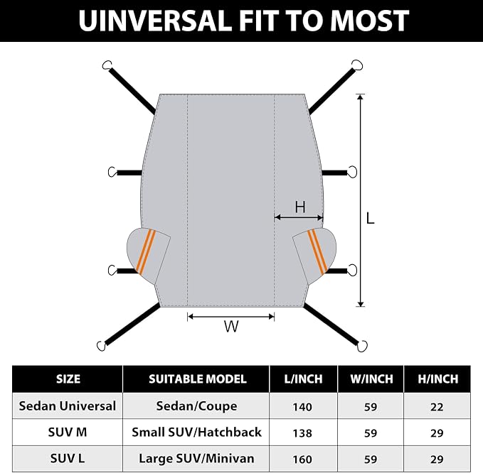 Half Car Cover, Windshield Cover for Ice and Snow with Cotton Liner, Car Cover Waterproof All Weather for Snow, Sun, Rain, Dust, UV Protection Fit SUV M