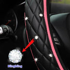 Bling Car Steering Wheel Cover, Non-Slip Elastic Stretch Leather Auto Steering Wheel Protector, Sparkling Diamond Vehicle Decor Accessories for Women Girls, Universal for Vehicles (Pink)