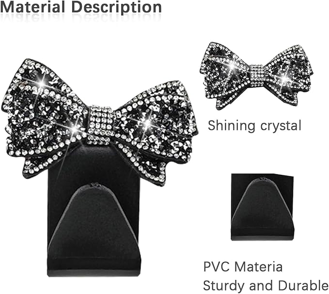 Zpana Bling Car Headreat Hook, 2PCS Crystal Rhinestone Cute Bow Vehicle Seat Back Hanger Storage for Purses Bags Grocery, Diamond Auto Rear Seat Organizer, Universal for SUV Truck Sedan (Red)