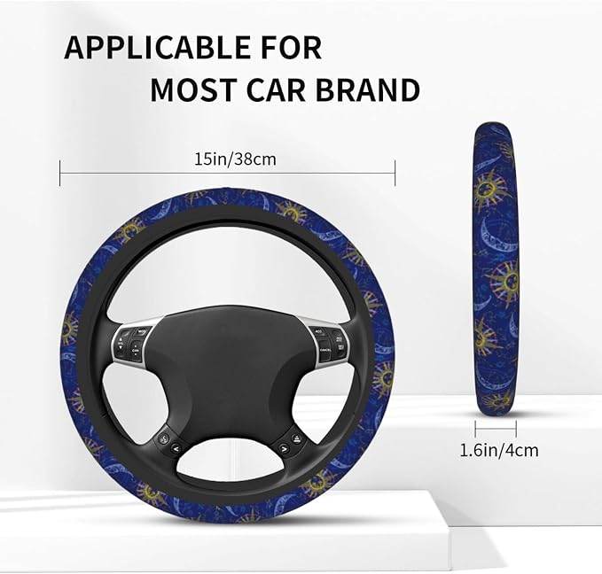 Sun Moon Twelve Zodiac Signs Steering Wheel Cover Car Accessories Cute for Women Girls Girly Universal 15 Inch Neoprene Auto Interior Decor Anti Slip Car Truck Protector