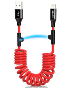 5ft Coiled USB-A to Lightning Cable [MFI Certified] Carplay | 2.4A Fast Charger Data Transfer Cord in Car for iPhone 14/13/12/11/XS/8/7/6/5, iPad, iPod