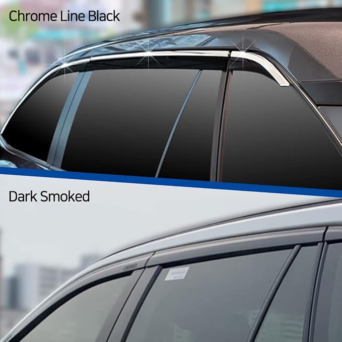 AUTOCLOVER Tape-On Rain Guards Window Visors 6 Pcs Set for Toyota Rav4 2019 2020 2021 2022 2023 2024 2025 / Window Deflectors, Out-Channel Vent Shades (Chrome Line Black)