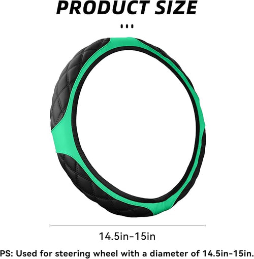 15 Inch Car Leather Steering Wheel Cover, Automotive Accessories Elastic Breathable Anti-Slip Soft Wheel Protector Fits Men and Women, Suitable for SUVs, Trucks, Vehicles and RVs (Green)