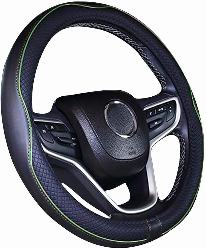 Microfiber Leather Car Steering Wheel Cover (15.25''-16'', Green)
