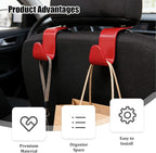 Car Seat Headrest Hook, 4PCS Vehicle Seat Back Hanger Storage Organizer for Handbag Purse Coat, Auto Interior Headrest Hook, Universal for SUV Automobile Truck (Red)