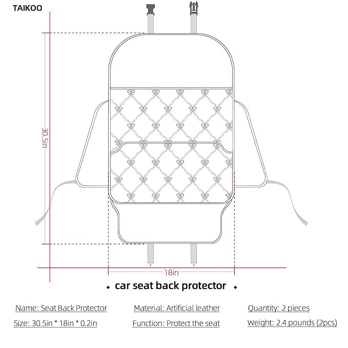 Seat Back Protector w/Dual Pockets,Guards Seats from Kicks & Scuffs | Keeps seat backs looking new for a long time. Easy to install and clean. 2-piece set, size: 30in × 18in × 0.2in