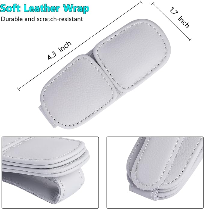 Sunglass Holder for Car Visor Clip, Magnetic Leather Eyeglass Hanger Clip for Car, Square Car Visor Accessories (Gray)