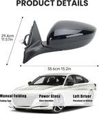 Left Driver Side Mirror Compatible with 2018-2022 Honda Accord LX Sport Power Glass | Heated | with Blind Spot | Manual Folding Repalces HO1320329 (7Pins-Black)