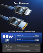 [Upgraded] 6 in 1 Retractable Car Charger, Smaller Fast Car Phone Charger 99W with Cord, USB C and iPhone Car Charger Adapter, Compatible iPhone 17/17 Pro Max/16/15/14/13/12/11, Sumsung