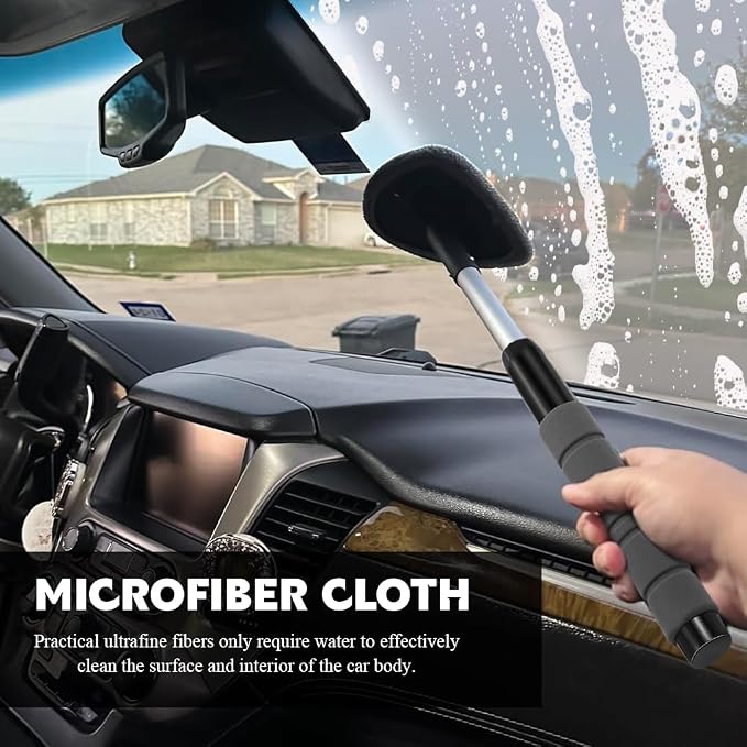 Windshield Cleaner Tool, Car Cleaning Supplies, Extendable Handle Car Window Cleaner with 3 Reusable Cloth Pads, Universal Car Window Cleaner Car Accessories for Trucks, SUVs, Home Windows