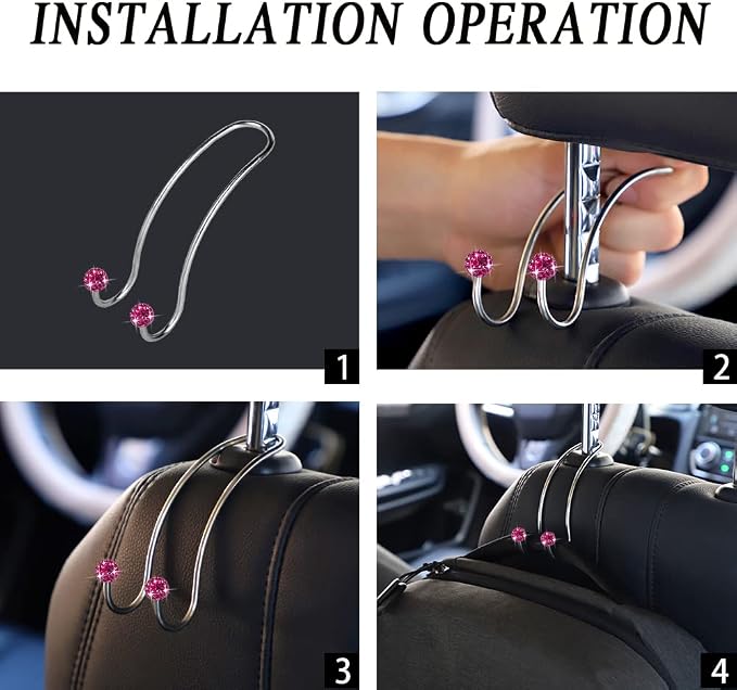 Auto Hooks Bling Car Hangers Organizer Seat Headrest Hooks Strong and Durable Backseat Hanger Storage Universal for SUV Truck Vehicle 2 Pack (Fuchsia)
