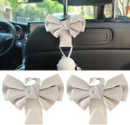 2 Pack Car Seat Headrest Hook, Auto Seat Hook Hangers Storage Organizer Interior Accessories for Handbag Clothes Coats Grocery Bags (White leather)