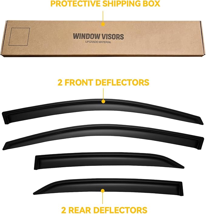 Window Visors for Toyota Corolla 2009-2013, Rain Guards Shields Vent Deflector Shade Dark Smoke 2010 2011 2012, Tape-On, 4PCS
