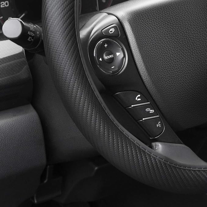 UltraSport Series Steering Wheel Cover-Synthetic Leather Perforated Design & Stitching, All Black Carbon Fiber