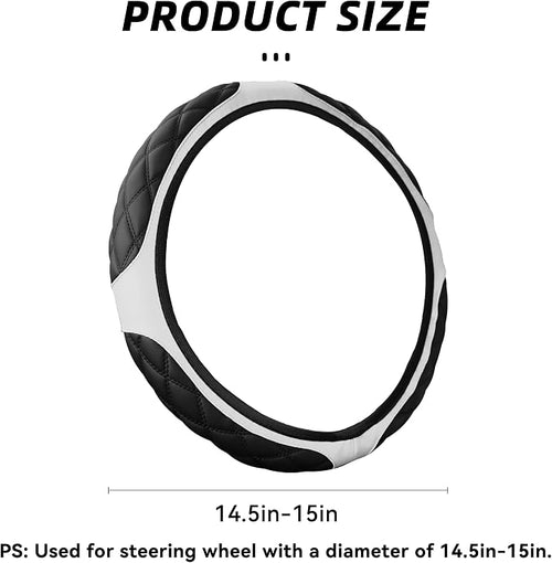15 Inch Car Leather Steering Wheel Cover, Automotive Accessories Elastic Breathable Anti-Slip Soft Wheel Protector Fits Men and Women, Suitable for SUVs, Trucks, Vehicles and RVs (White)