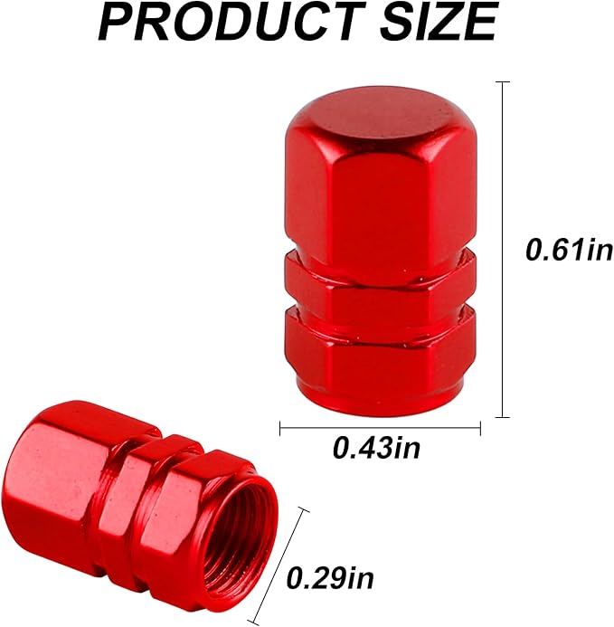 Aluminum Tire Stem Valve Caps Wheel Valve Covers Car Dustproof Tire Cap Cover Accessories, Universal for SUV, Car, Bike and Motorcycle, Hexagon Shape (4PCS Red)