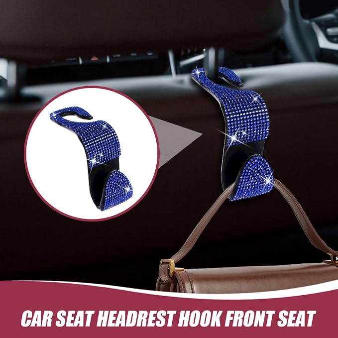 2 Pack Car Hooks, Bling Rhinestones Crystal Hooks, Auto Seat Back Organizers, Car Decorations Backseat Hanger, Car Seat Hooks Perfect for Holding Handbags, Clothes, Purses and Water Bottles