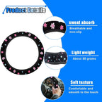 Cute Embroidery Flower Steering Wheel Cover, Non-Slip Floral Steering Wheel Protector with 4 PCS Flowers Car Air Vent Clips, Universal Car Interior Decorations for Women Girls