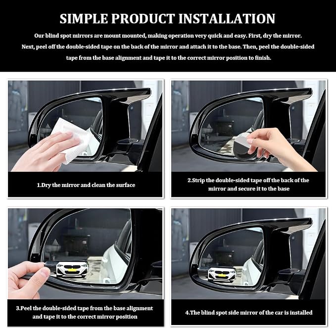 2PCS Blind Spot Convex Car Mirror, Side Mirror Blindspot, Rear View Mirrors with Wide Angle Adjustable Stick, Universal Car Blindspot Mirrors Exterior Accessories for Cars (Strip, 2PCS)