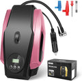 Tire Inflator Portable Air Compressor, 12V DC Air Pump for Car Tires, Bike, Motorcycle, Ball, Electric Bike Tire Pump with Pressure Gauge, LED Light, Auto Shut Off, Pink, TOOLS-00679-PK