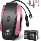 Tire Inflator Portable Air Compressor, 12V DC Air Pump for Car Tires, Bike, Motorcycle, Ball, Electric Bike Tire Pump with Pressure Gauge, LED Light, Auto Shut Off, Pink, TOOLS-00679-PK