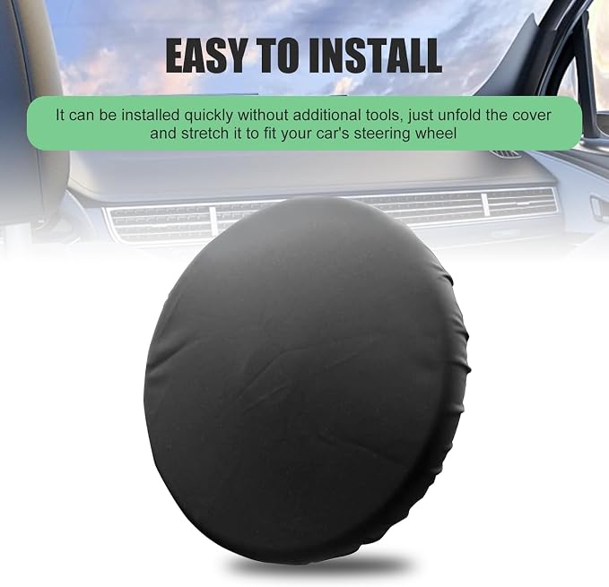 Car Steering Wheel Cover Sun Shade, Anti-heat & Waterproof Steering Wheel Protector, Thickened Composite Scratch-resistant Protective Cover, for Most Cars, Trucks, SUVs (Black)